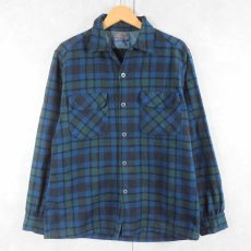 画像1: 60's PENDLETON チェック柄 ウールオープンカラーシャツ M (1)