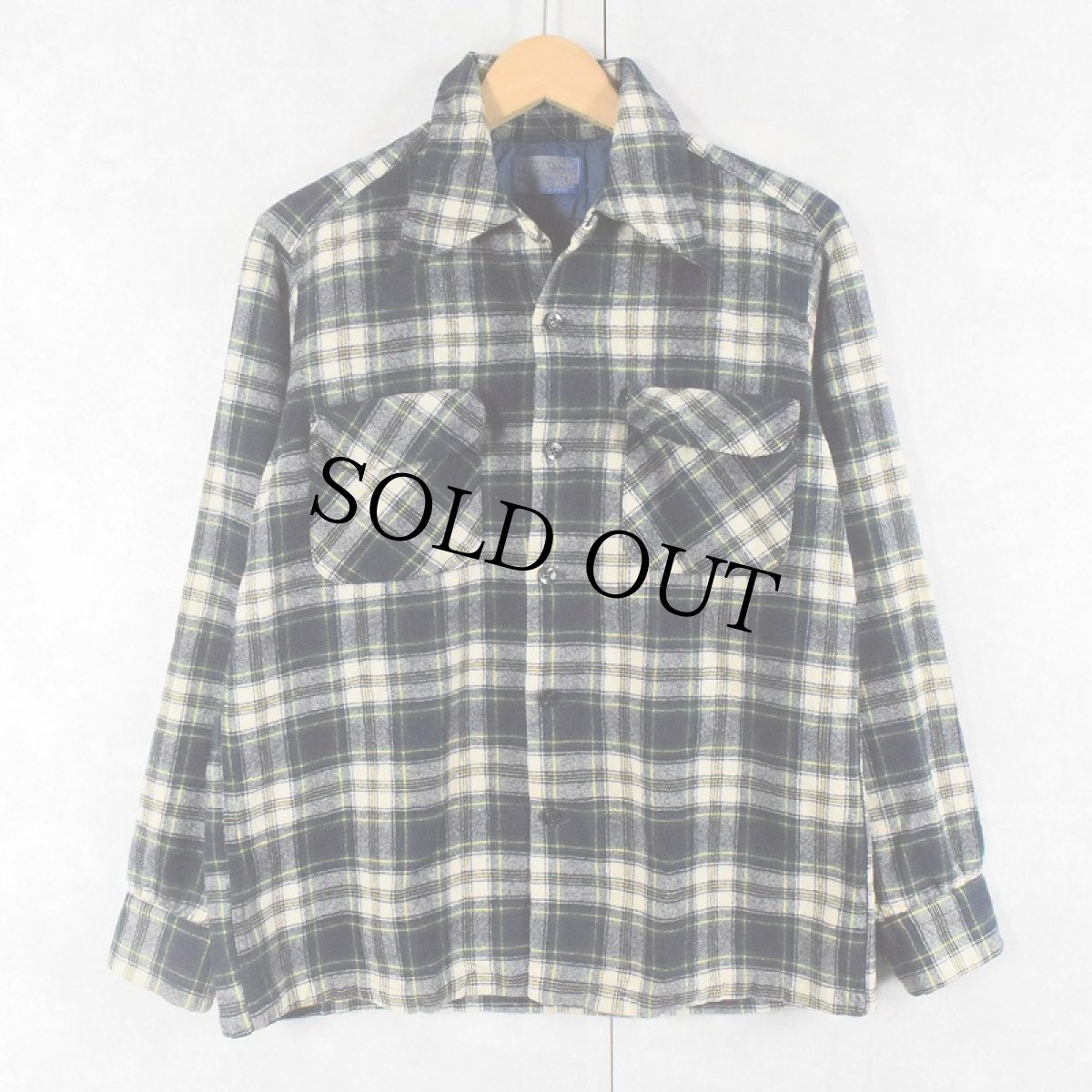 画像1: 70's PENDLETON USA製 チェック柄 ウールオープンカラーシャツ M (1)