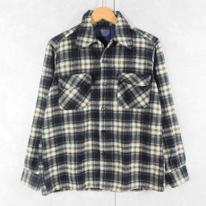 画像1: 70's PENDLETON USA製 チェック柄 ウールオープンカラーシャツ M (1)