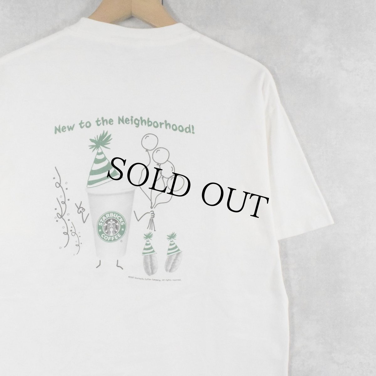 画像1: 2000's STARBUCKS COFFEE "New to the Neighborohood!" プリントTシャツ M (1)