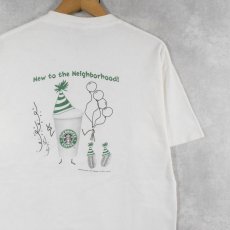 画像1: 2000's STARBUCKS COFFEE "New to the Neighborohood!" プリントTシャツ M (1)