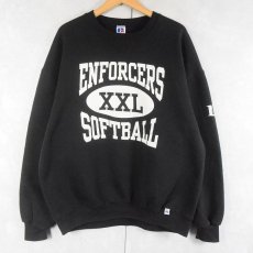 画像1: 90's RUSSELL ATHLETIC USA製 "ENFORCERS SOFTBALL" 前V プリントスウェット BLACK XL (1)