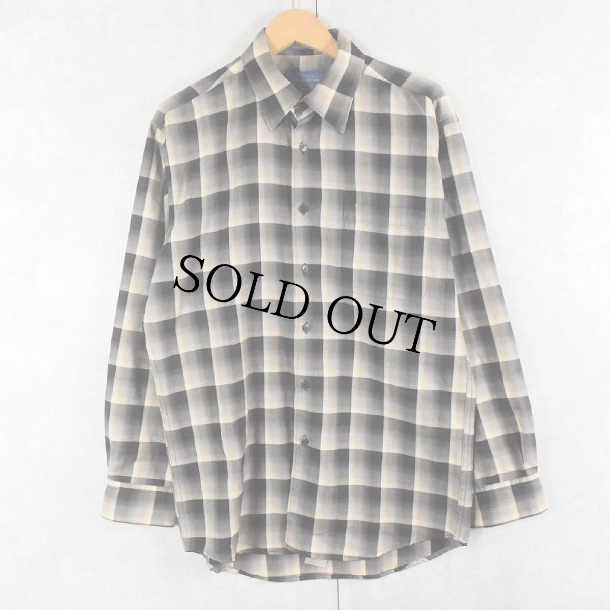 画像1: PENDLETON オンブレーチェック柄 ウールシャツ M (1)