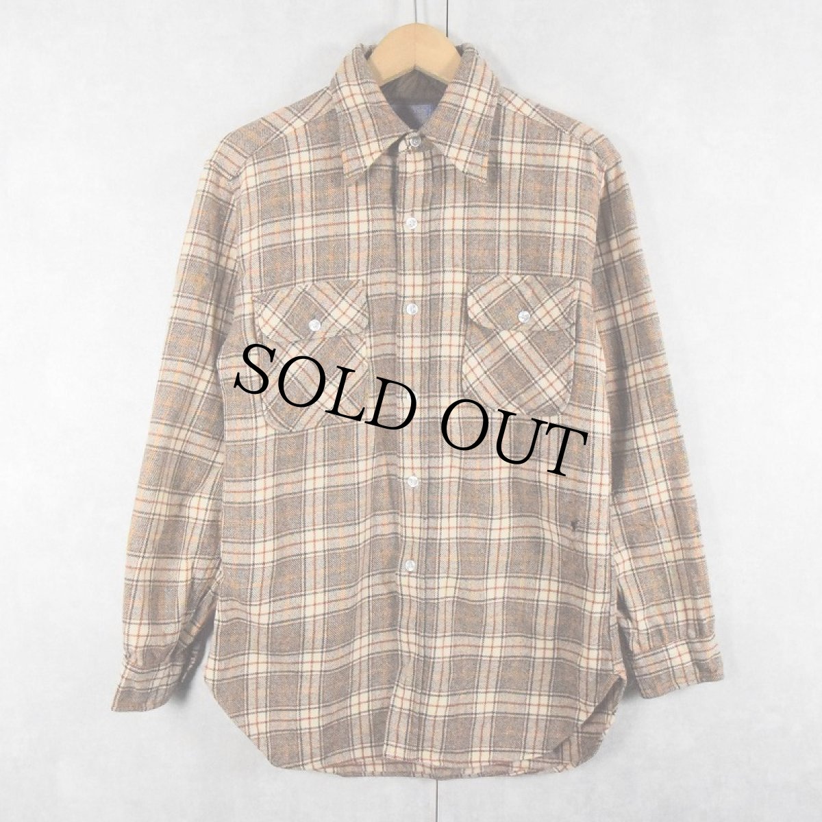 画像1: 70's PENDLETON USA製 チェック柄 ウールシャツ M (1)