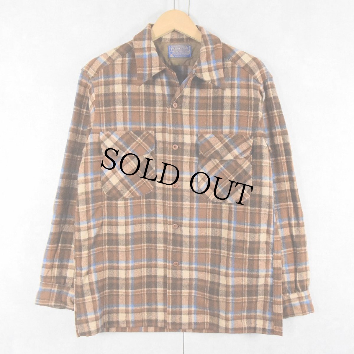 画像1: 70's PENDLETON USA製 チェック柄 ウールオープンカラーシャツ M (1)