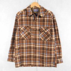 画像1: 70's PENDLETON USA製 チェック柄 ウールオープンカラーシャツ M (1)