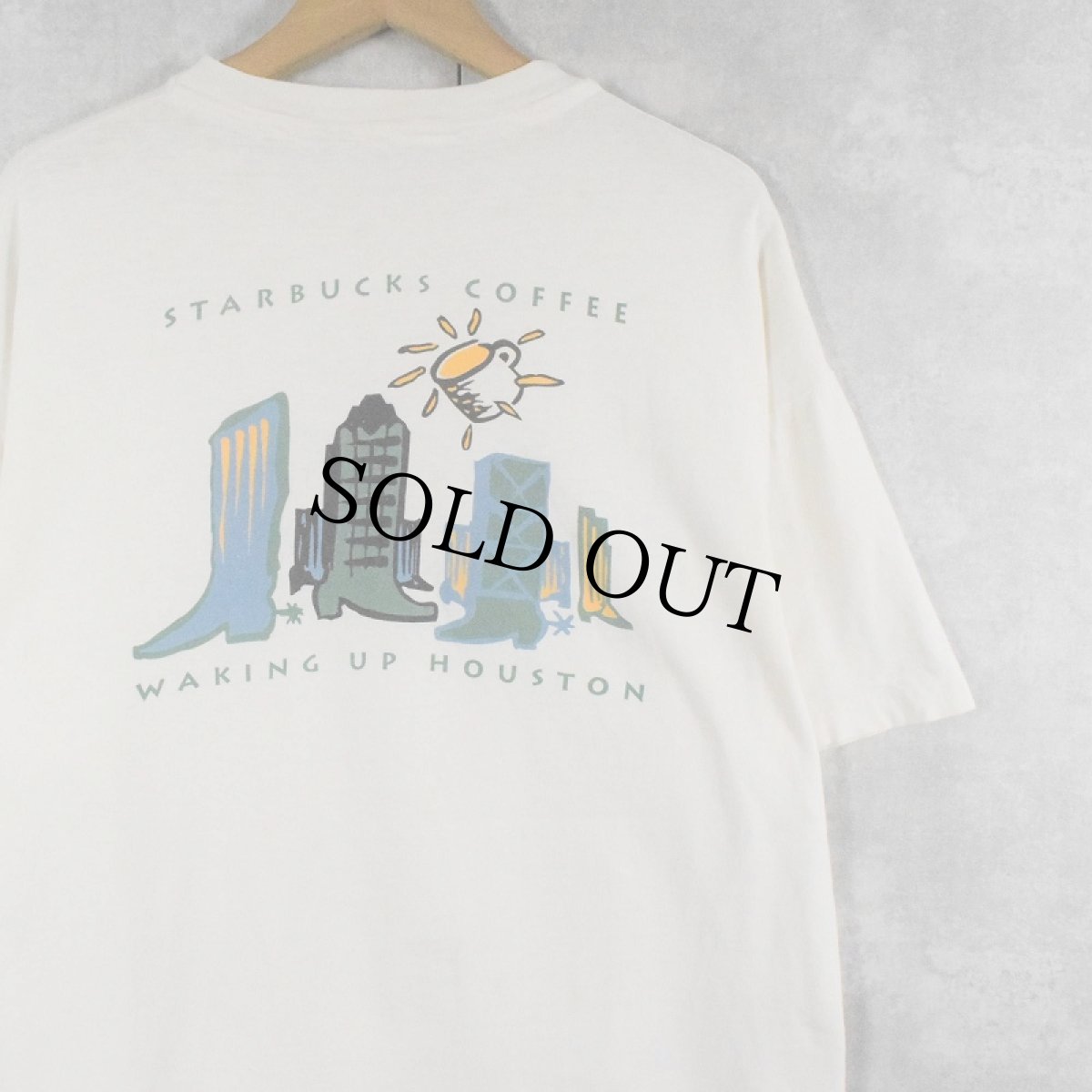 画像1: 90's STARBUCKS COFFEE "WAKING UP HOUSTON" プリントTシャツ (1)