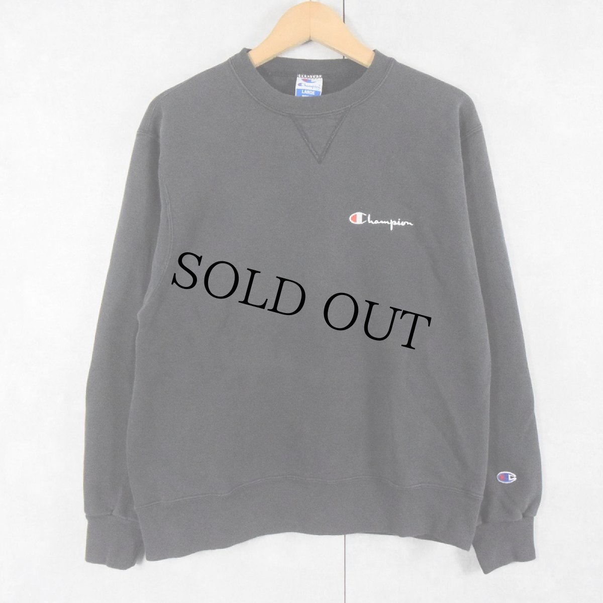 画像1: 90's Champion USA製 ロゴ刺繍 前Vスウェット BLACK L (1)