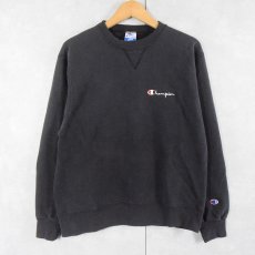 画像1: 90's Champion USA製 ロゴ刺繍 前Vスウェット BLACK L (1)