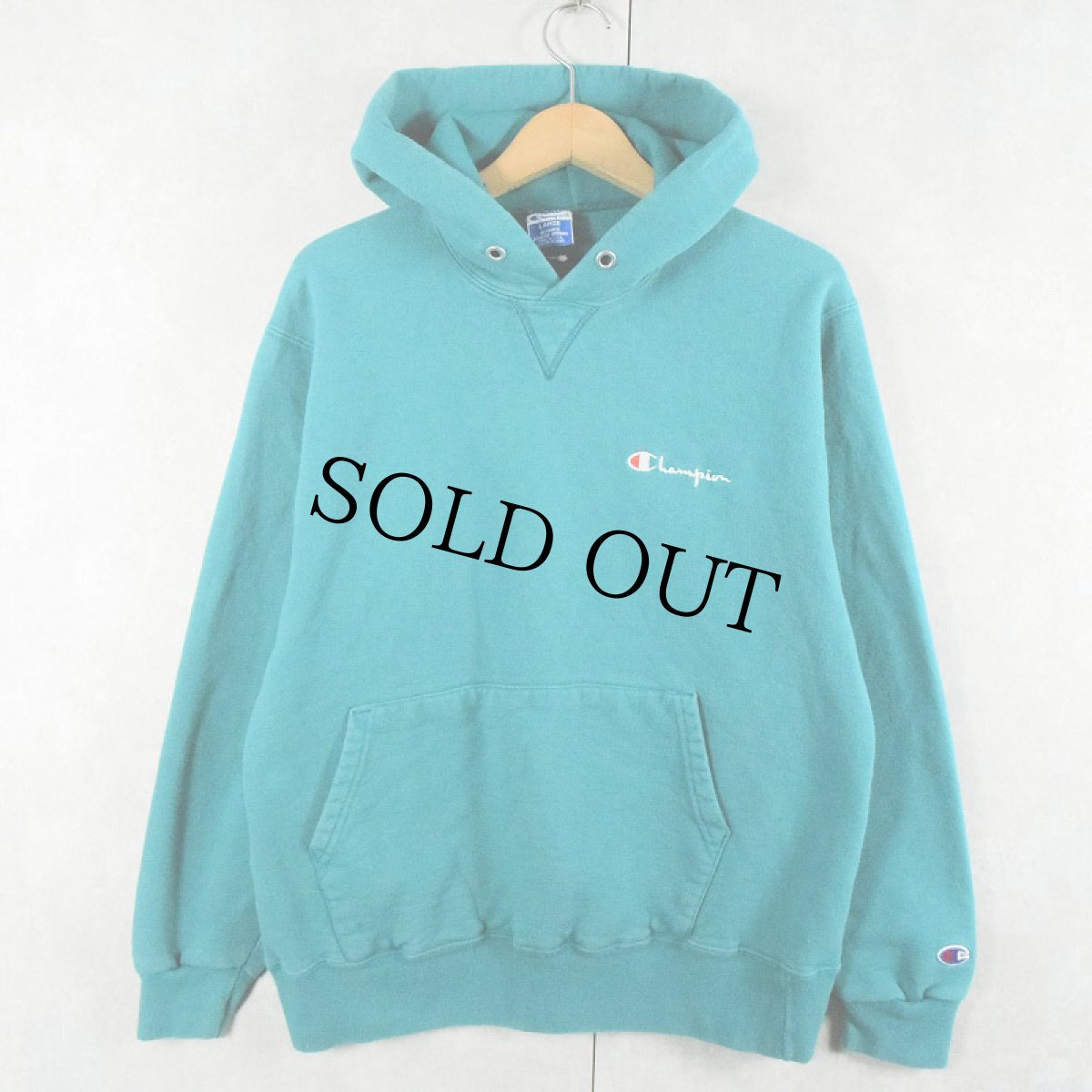 画像1: 【SALE】 90's Champion USA製 ロゴ刺繍 前Vスウェットフーディー L (1)