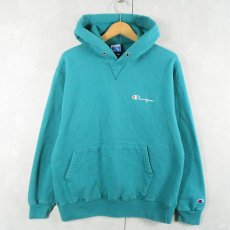 画像1: 90's Champion USA製 ロゴ刺繍 前Vスウェットフーディー L (1)