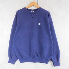 画像1: 90's Champion USA製 ロゴ刺繍 前Vスウェット L (1)