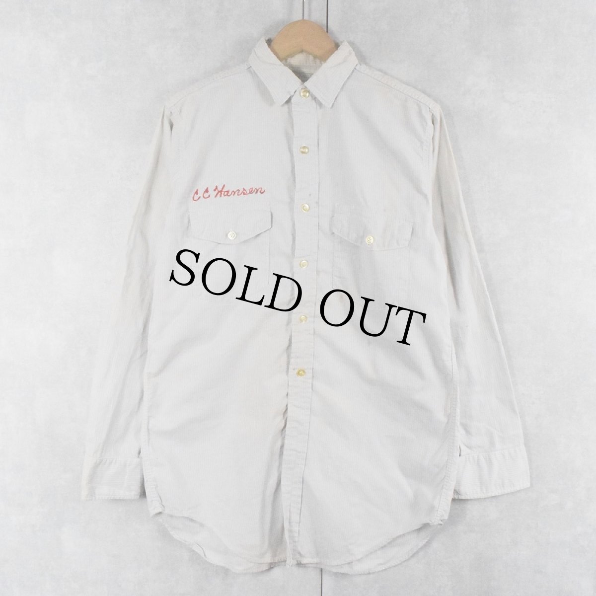 画像1: 60's RIVERSIDE MASTERBILT ストライプ柄 チェーン刺繍 コットンワークシャツ M (1)