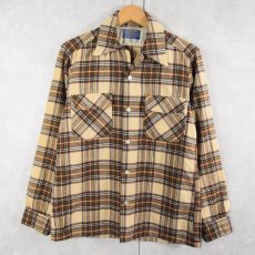 画像1: 70's PENDLETON USA製 チェック柄 ウールオープンカラーシャツ S (1)