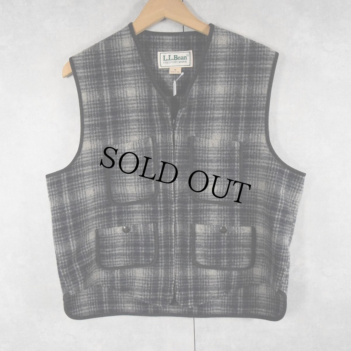 画像1: 80's L.L.Bean USA製 チェック柄 ウールベスト M (1)