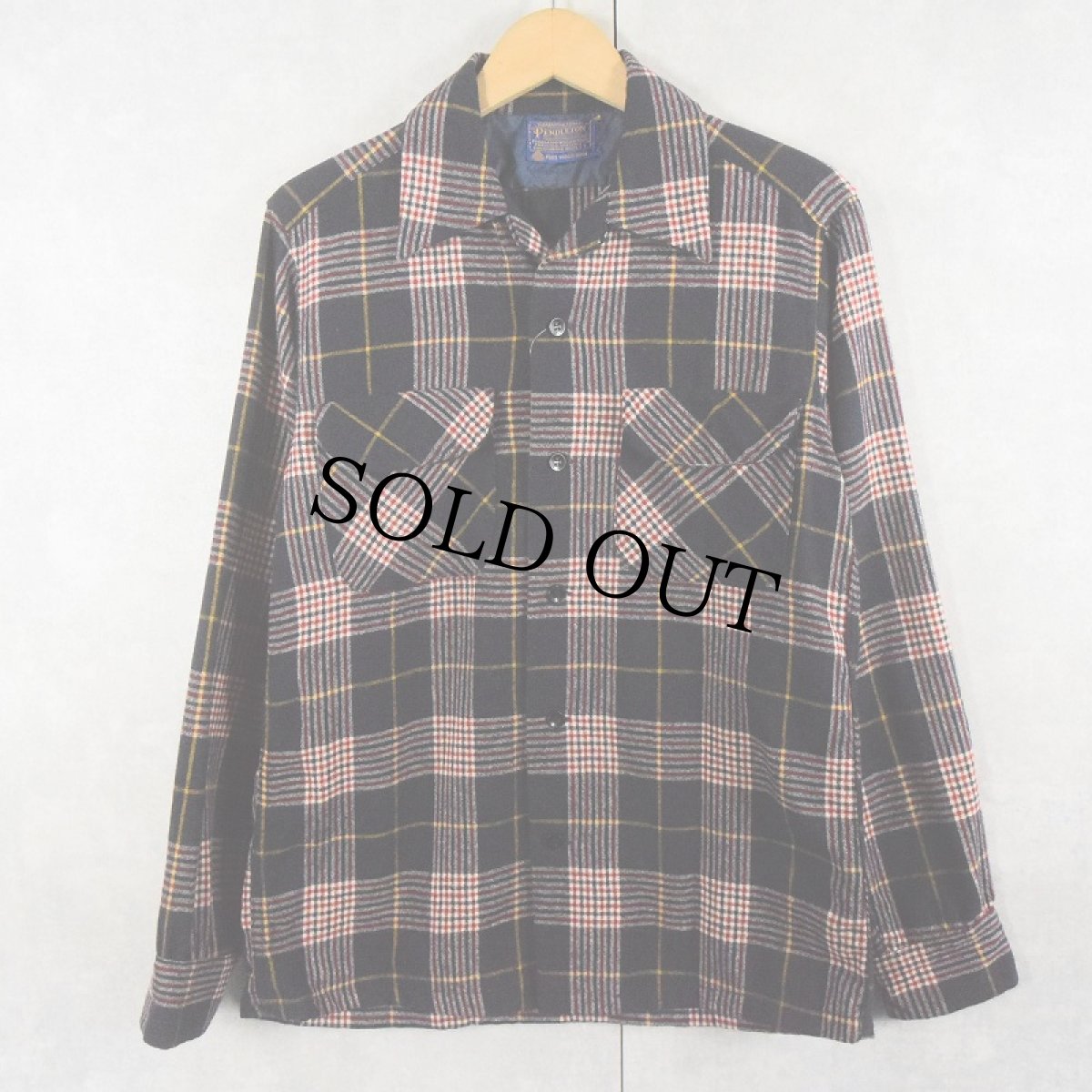 画像1: 60's PENDLETON チェック柄 ウールオープンカラーシャツ NAVY S (1)