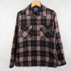画像1: 60's PENDLETON チェック柄 ウールオープンカラーシャツ NAVY S (1)