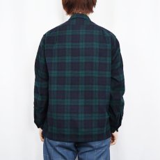 画像3: 70's PENDLETON USA製 ブラックウォッチチェック柄 ウールオープンカラーシャツ M (3)