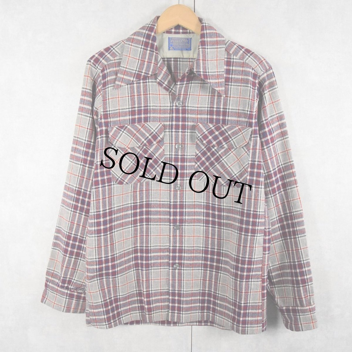 画像1: 70's PENDLETON USA製 チェック柄 ウールオープンカラーシャツ S (1)