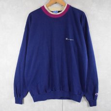 画像1: 80〜90's Champion USA製 青刺繍タグ 後期 ロゴ刺繍 レイヤードデザインロンT XL (1)