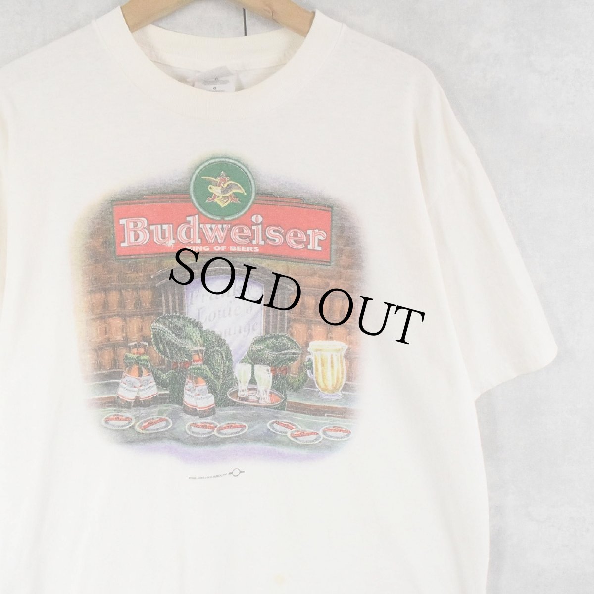 画像1: 90's Budwiser ビールメーカーイラストプリントTシャツ L (1)
