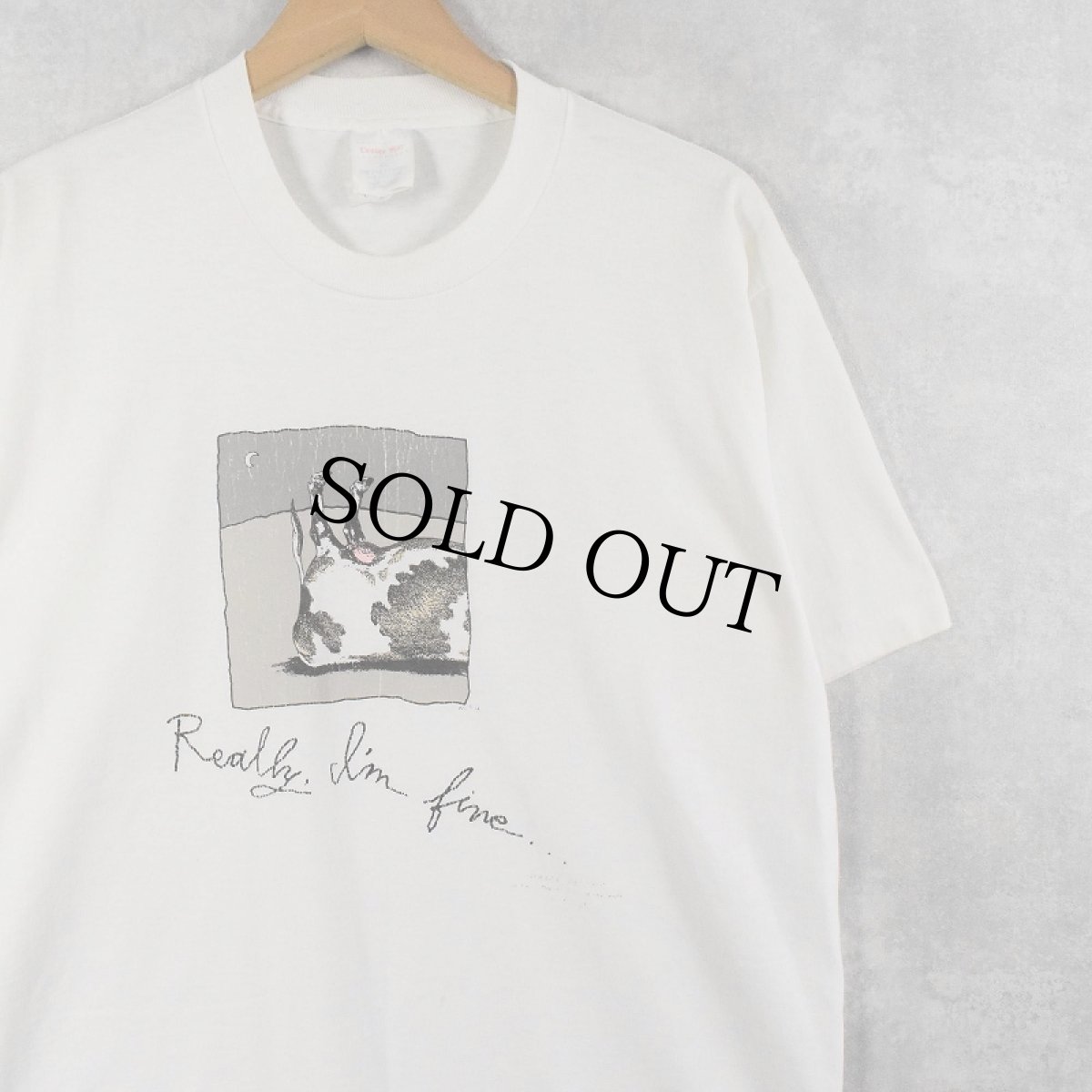 画像1: 90's SHOEBOX USA製 "Really, I'm fine..." 牛プリントTシャツ XL (1)