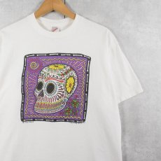 画像1: 90's TESOROS USA製 スカル カラベラアート プリントTシャツ L (1)