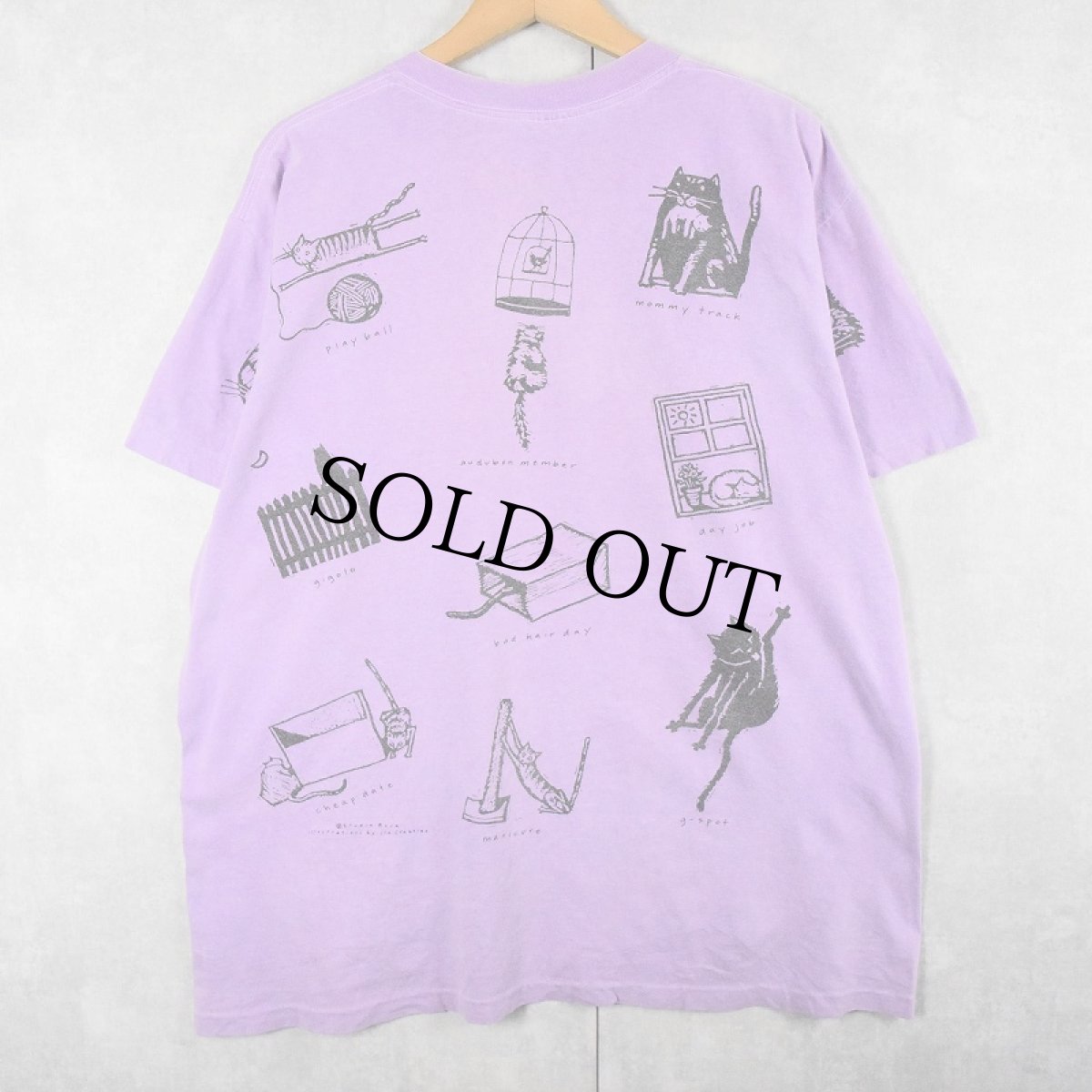 画像2: 90's Joe Crabtree USA製 猫マルチプリントTシャツ XL (2)