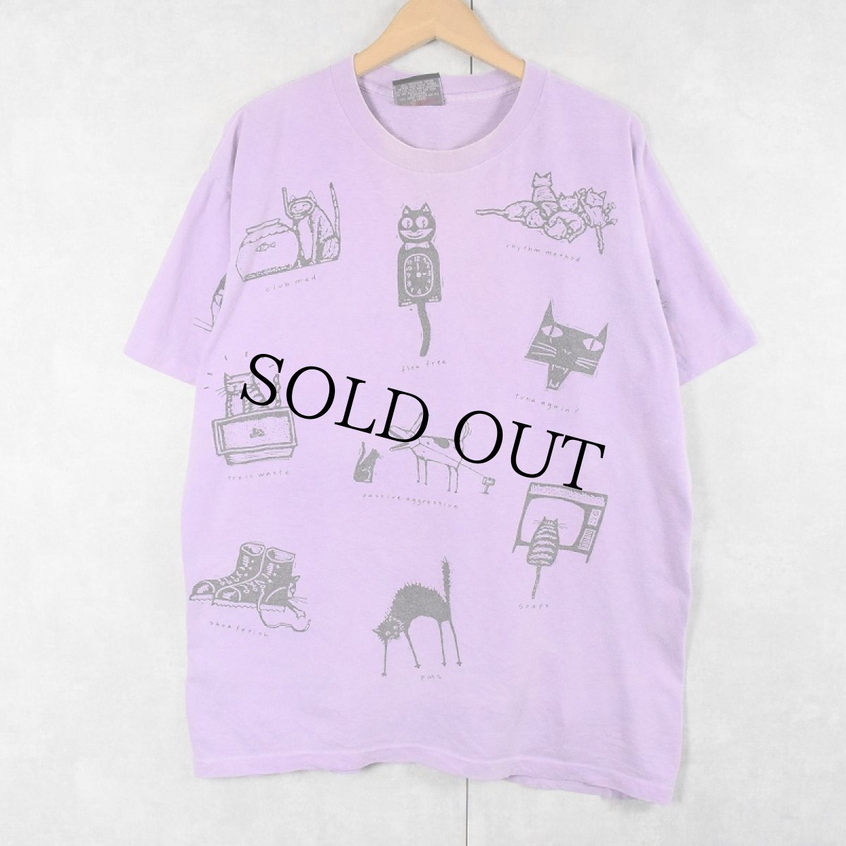 画像1: 90's Joe Crabtree USA製 猫マルチプリントTシャツ XL (1)