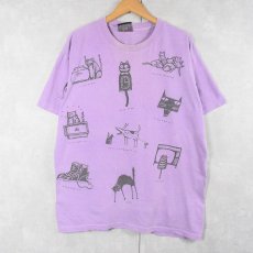 画像1: 90's Joe Crabtree USA製 猫マルチプリントTシャツ XL (1)