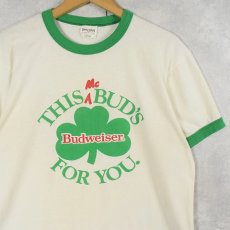 画像1: 80's Budwiser USA製 ビールメーカープリントリンガーTシャツ L (1)