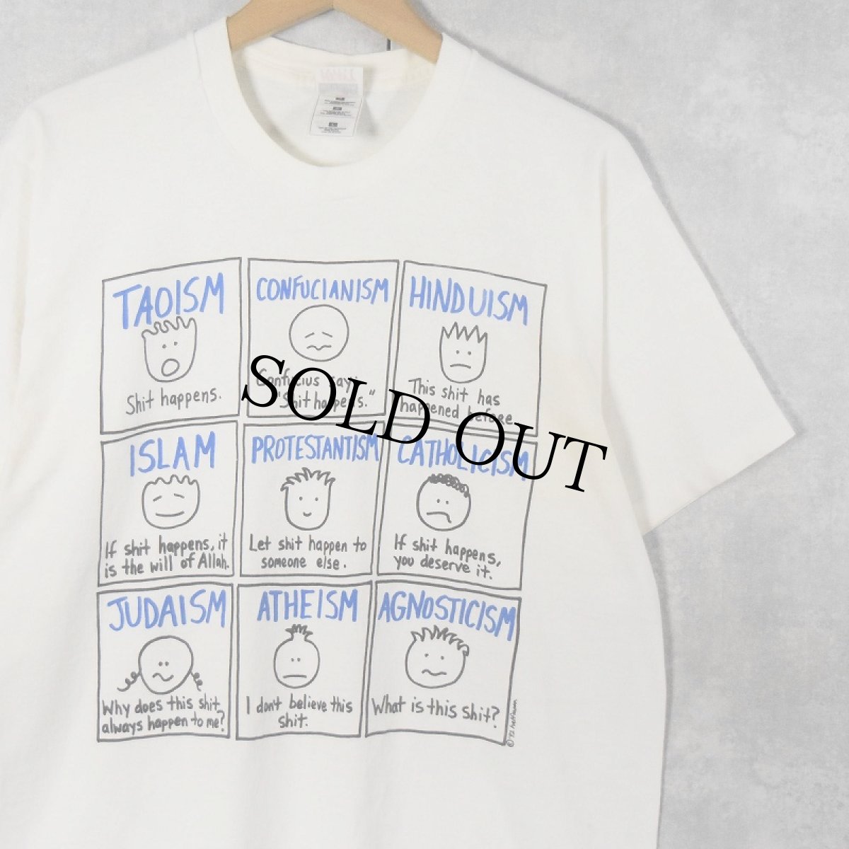 画像1: 90's halfmoon 宗教イラストプリントTシャツ L (1)