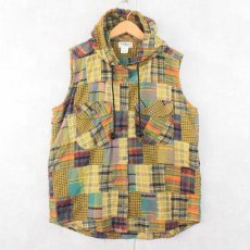 画像1: 〜90's In Style マドラスチェック柄 パッチワーク フード付きベスト (1)