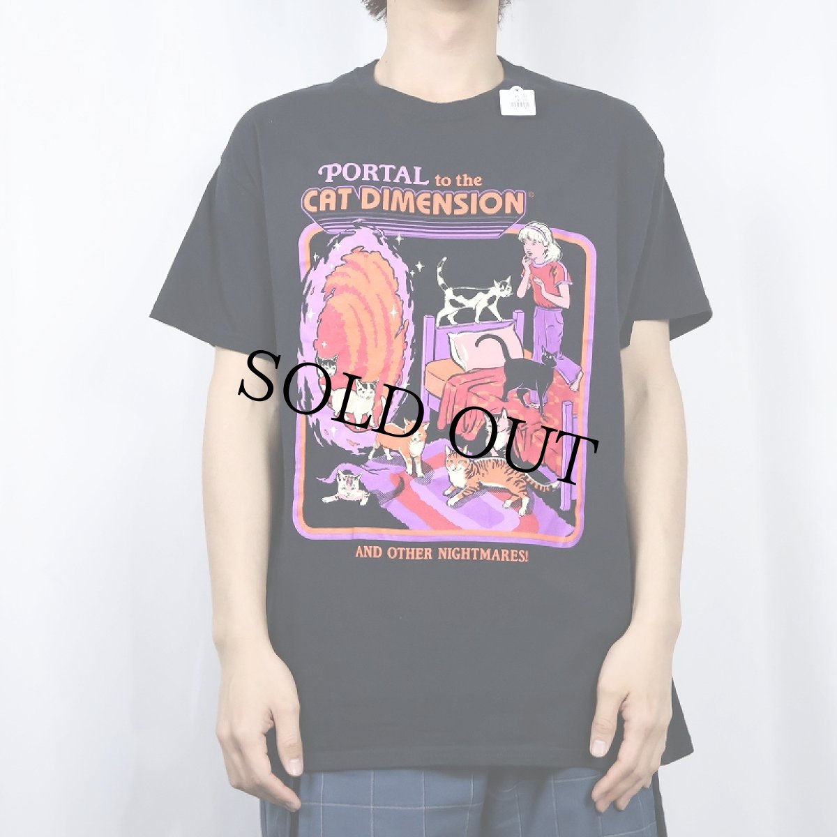 画像2: Steven Rhodes "PORTAL to the CAT DIMENSION" イラストプリントTシャツ BLACK L (2)