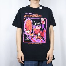 画像2: Steven Rhodes "PORTAL to the CAT DIMENSION" イラストプリントTシャツ BLACK L (2)