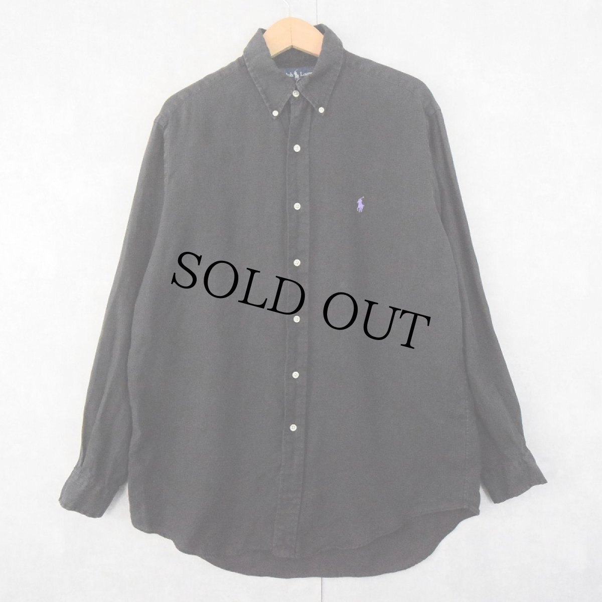 画像1: Ralph Lauren "CLASSIC FIT" リネンボタンダウンシャツ BLACK M (1)