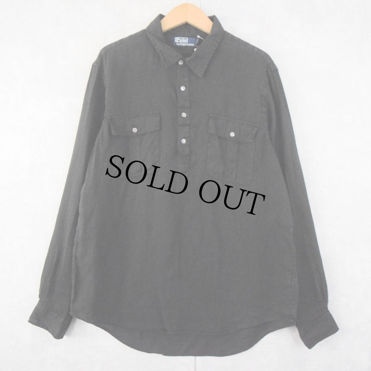 画像1: POLO Ralph Lauren リネンプルオーバーシャツ BLACK L (1)