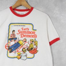 画像1: Steven Rhodes "Let's Summon Demons" イラストプリントリンガーTシャツ L (1)
