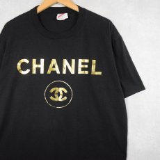 画像1: 80's ブート CHANEL USA製 ロゴプリントTシャツ BLACK XL (1)