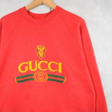画像1: 90's ブート GUCCI USA製 ロゴプリント ラグランスウェット L (1)