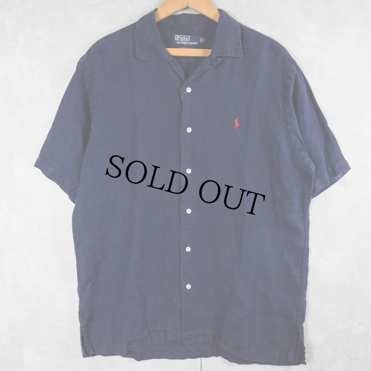 画像1: POLO Ralph Lauren "CALDWELL" リネンオープンカラーシャツ NAVY M (1)