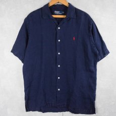 画像1: POLO Ralph Lauren "CALDWELL" リネンオープンカラーシャツ NAVY M (1)