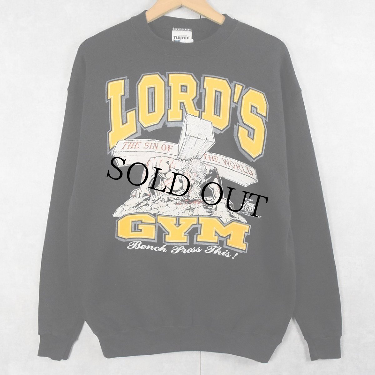 画像1: LORD'S GYM "HIS PAIN YOUR GAIN" ジーザス パロディプリントスウェット BLACK M (1)