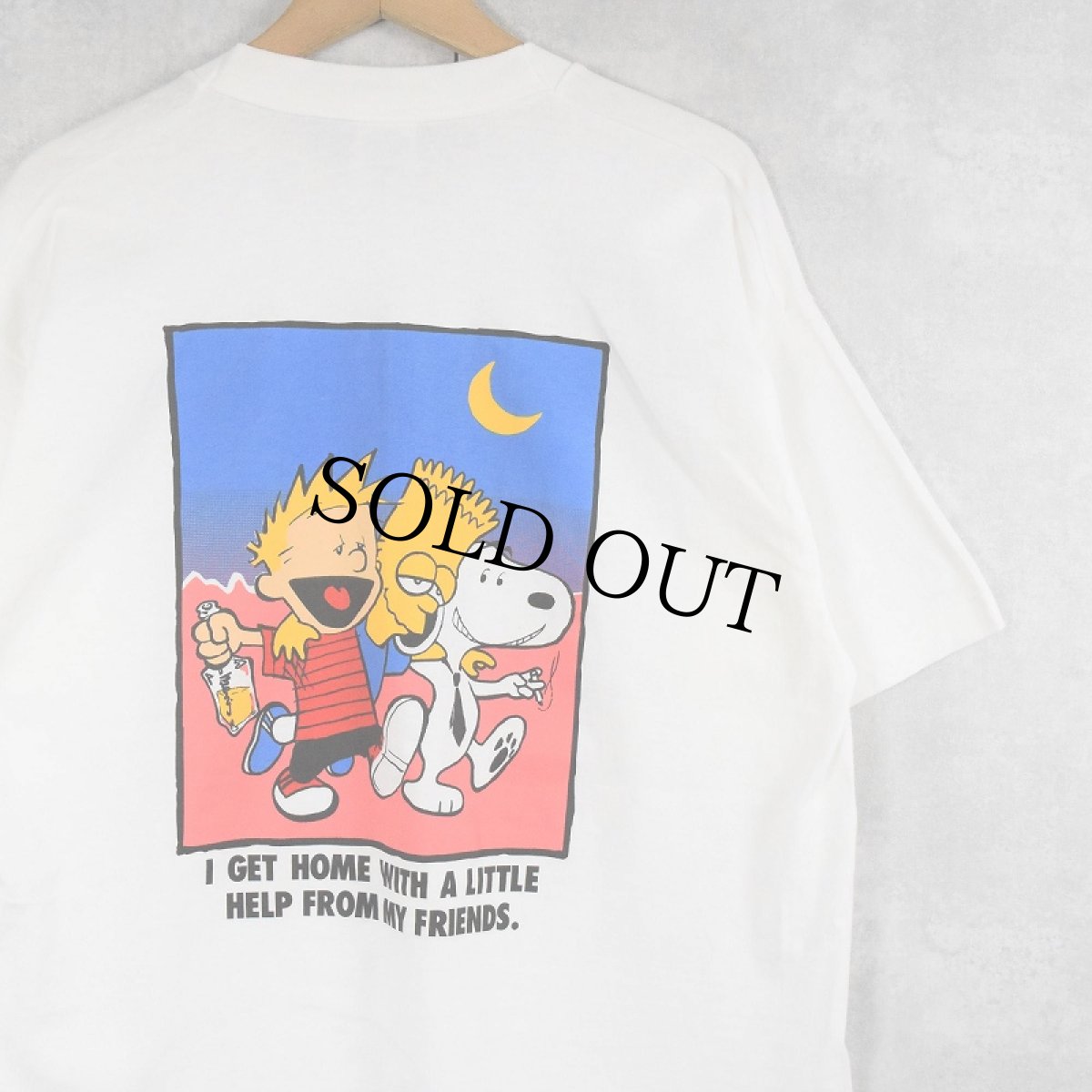 画像1: 90's USA製 "I get home with a little help from my friends" キャラクタープリントTシャツ XL (1)