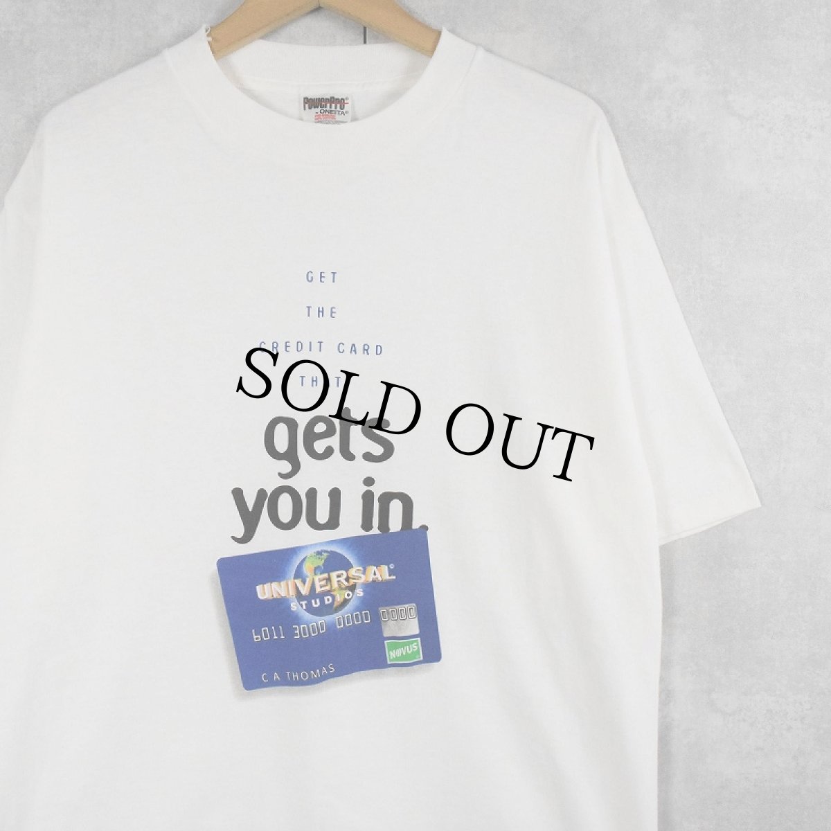 画像1: 90's UNIVERSAL STUDIOS CREDIT CARD クレジットカード会社プリントTシャツ L (1)