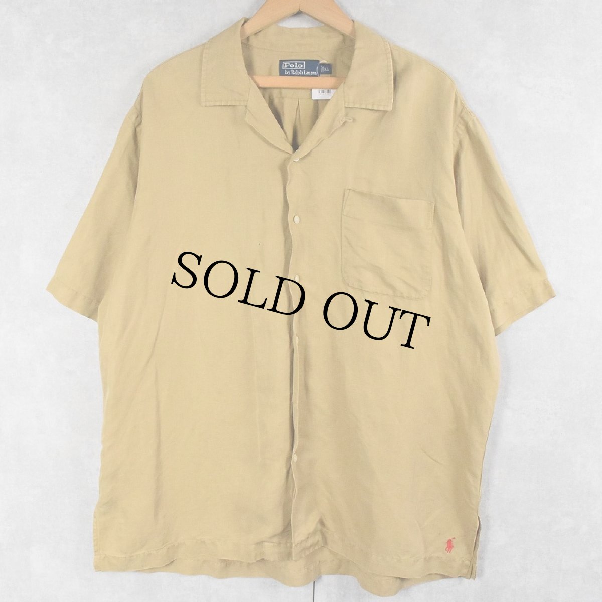 画像1: POLO Ralph Lauren "CALDWELL" リネン×シルク オープンカラーシャツ XL (1)