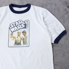 画像1: 90's STAR WARS "Luke Skywalker & C-3PO" 映画プリントリンガーTシャツ NAVY (1)