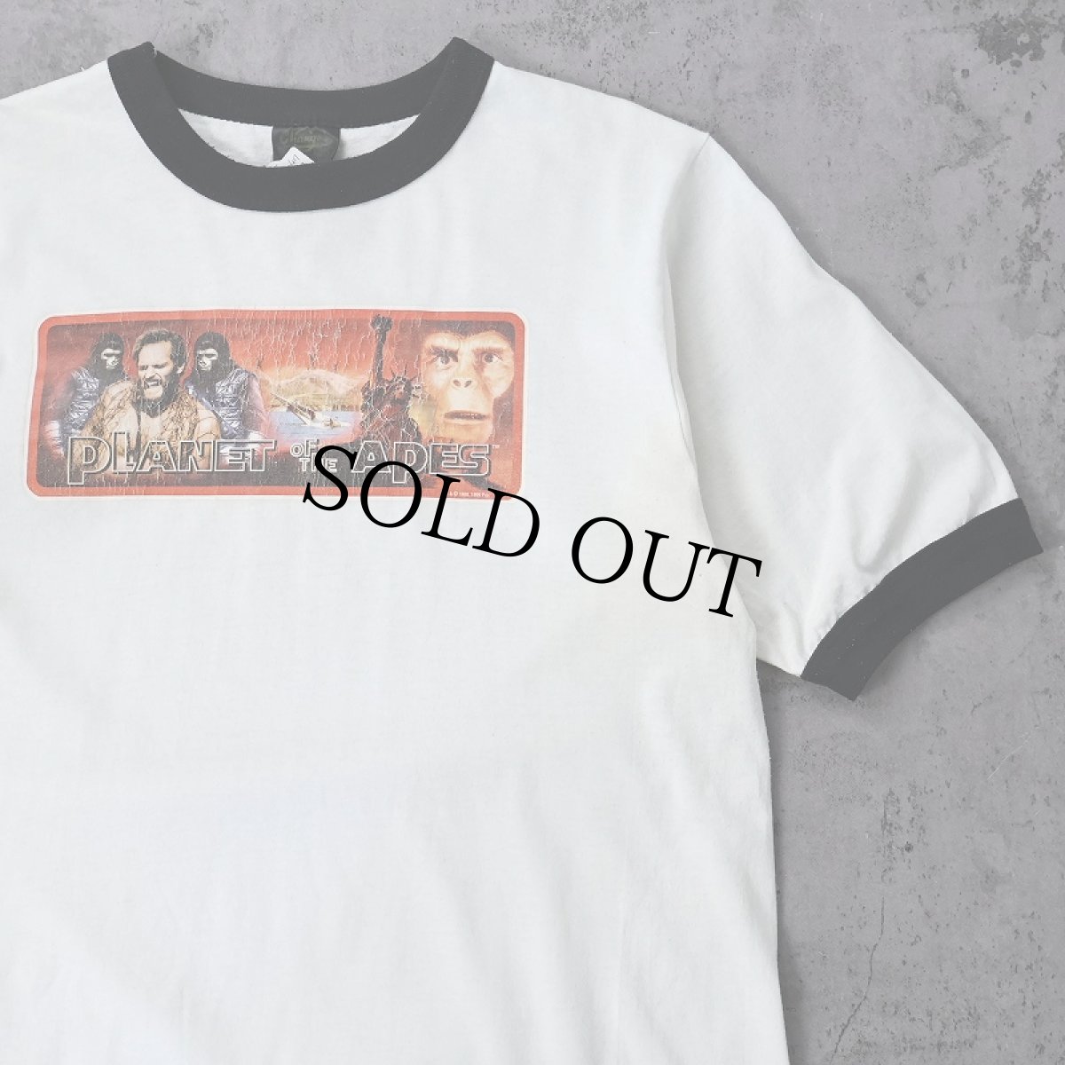 画像1: 90's PLANET OF THE APES USA製 映画プリントリンガーTシャツ BLACK L (1)