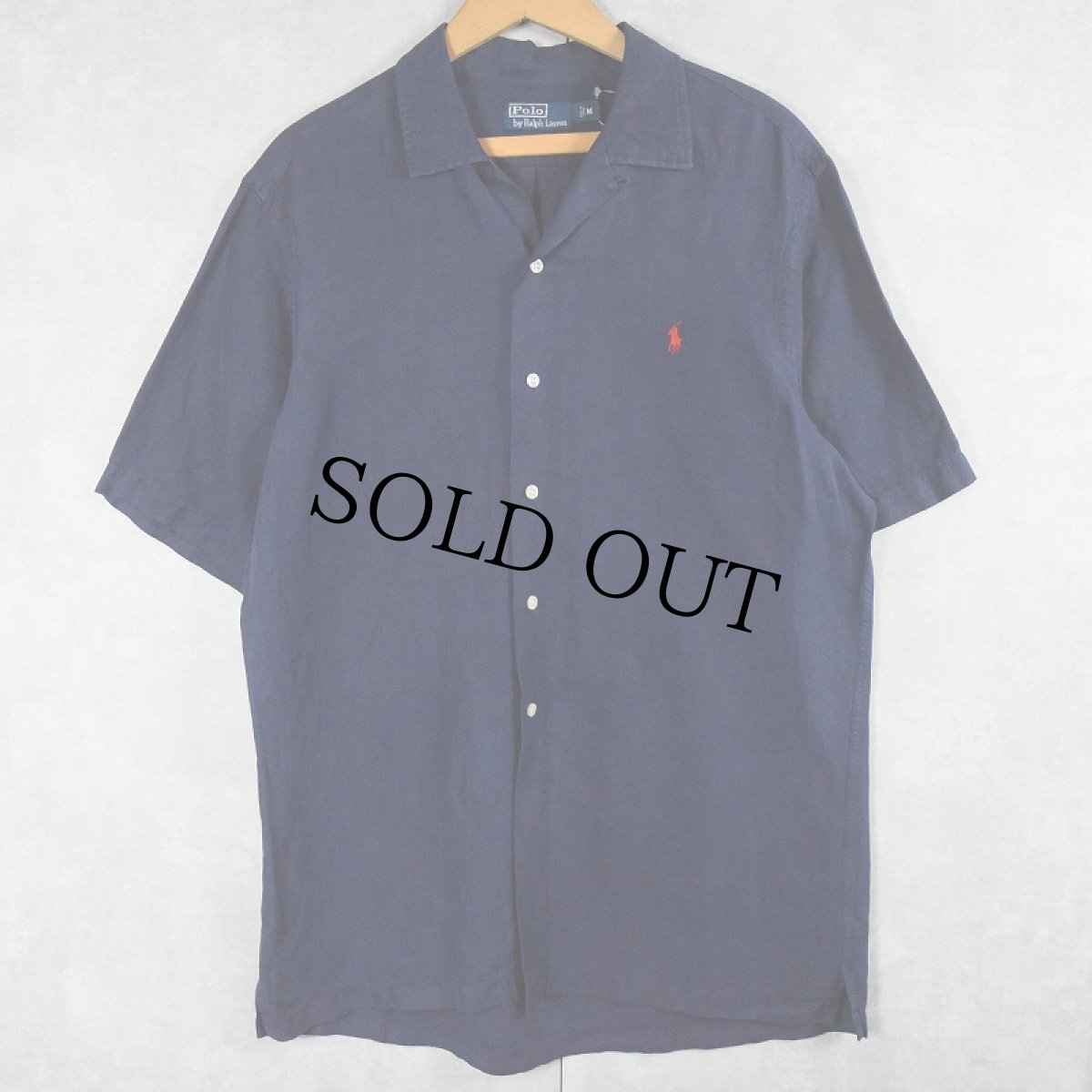 画像1: POLO Ralph Lauren リネン×シルク オープンカラーシャツ NAVY M (1)