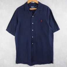 画像1: POLO Ralph Lauren リネン×シルク オープンカラーシャツ NAVY M (1)